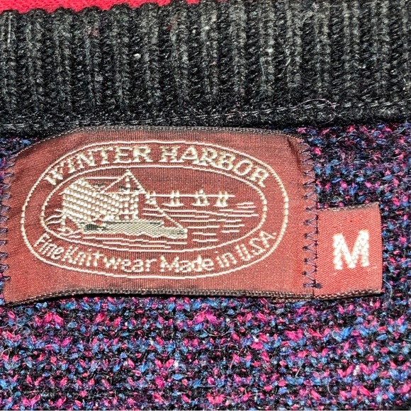 Snowflakes blue FAIR ISLE Black purple WOOL Sweater Geometric mens Medium 90s M - Picture 3 of 13